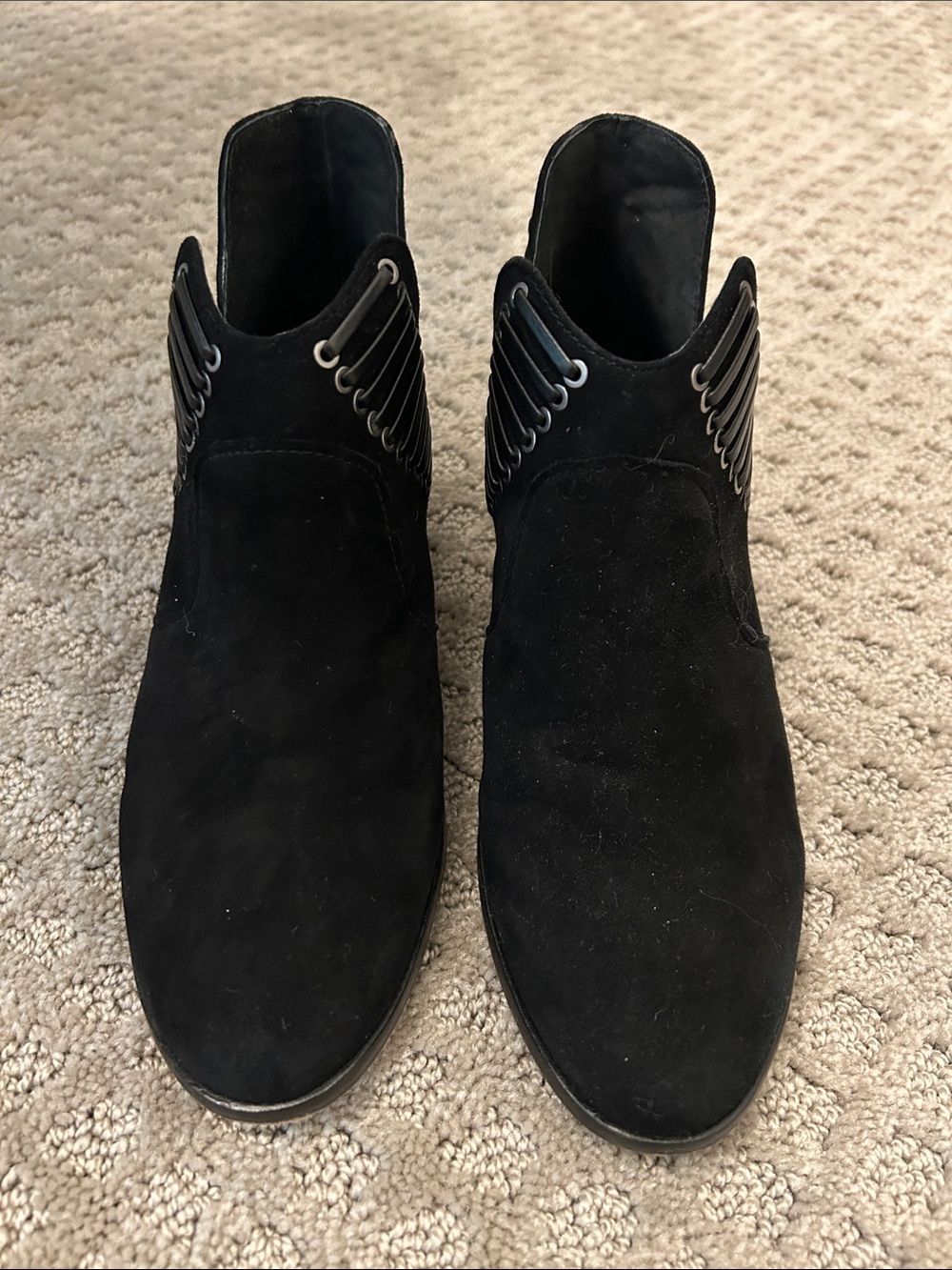 Vince Camuto Black Suede Ankle Booties with Eyelet Detail